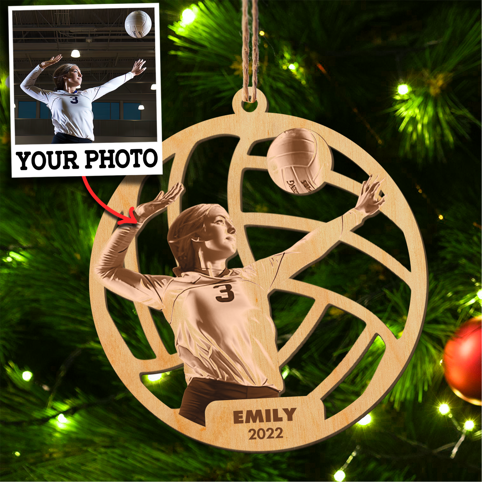 Custom Photo Volleyball Wood Ornament