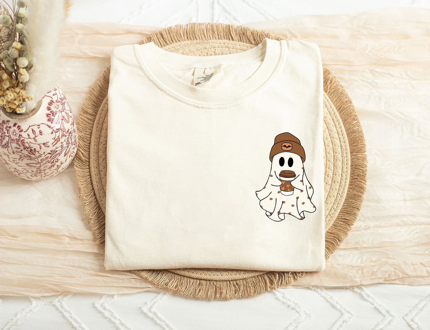 Cute Ghost Drinking Coffee Shirt