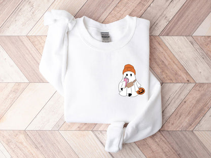 Cute Ghost Holding Tumbler Halloween Shirt