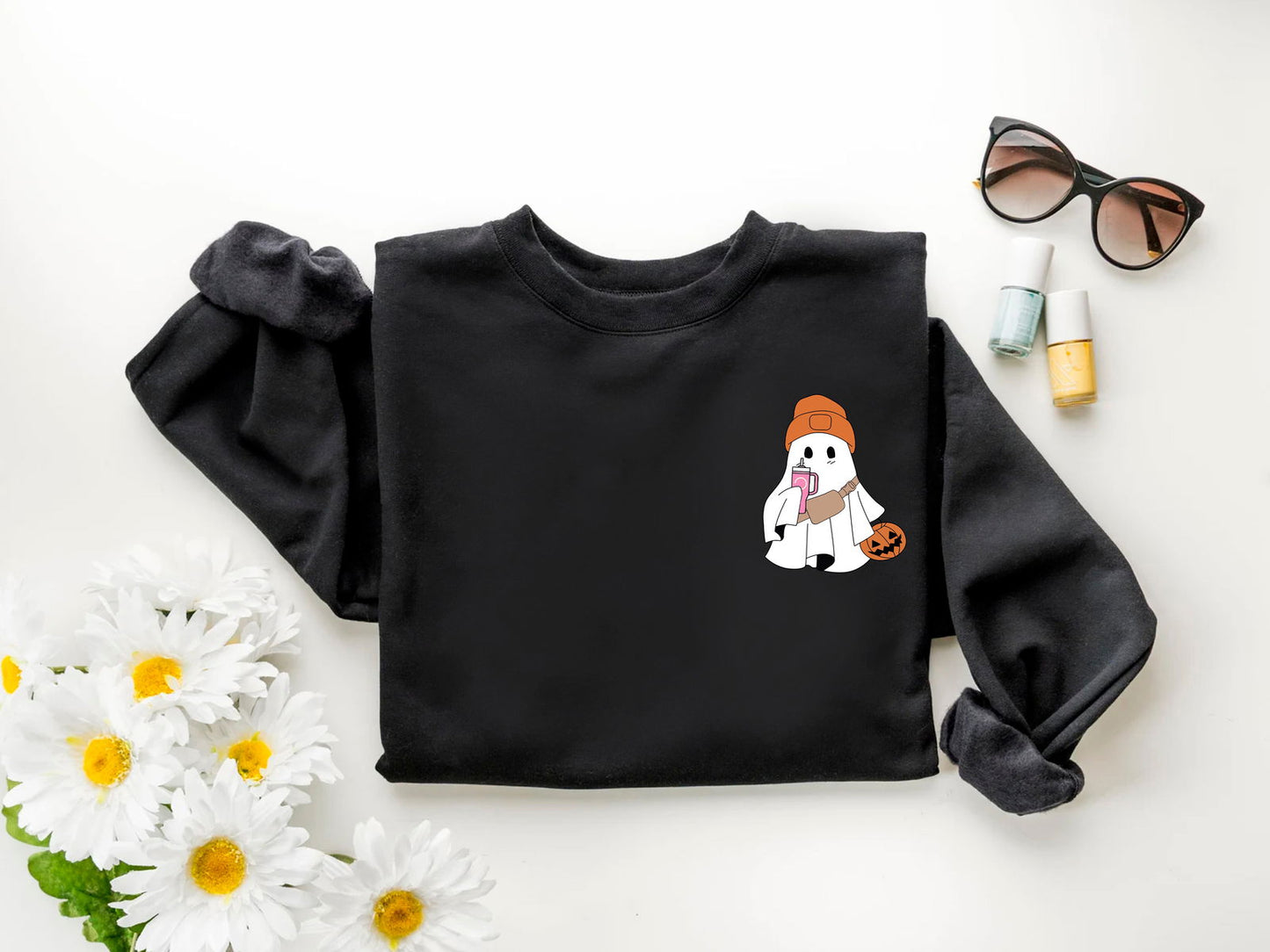 Cute Ghost Holding Tumbler Halloween Shirt