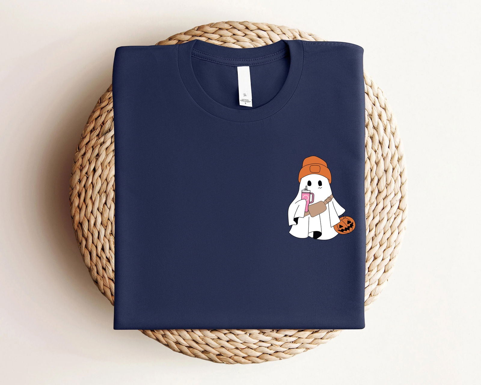 Cute Ghost Holding Tumbler Halloween Shirt