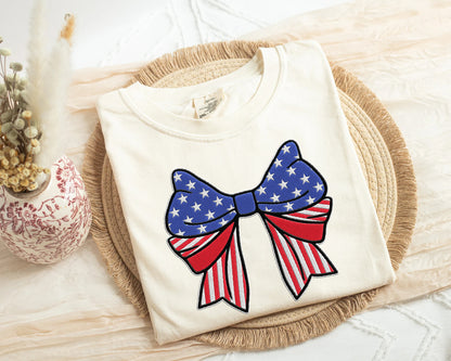 Fourth Of July Coquette Bow Embroidered Shirt