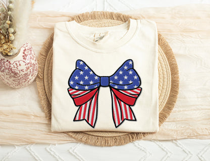 Fourth Of July Coquette Bow Embroidered Shirt