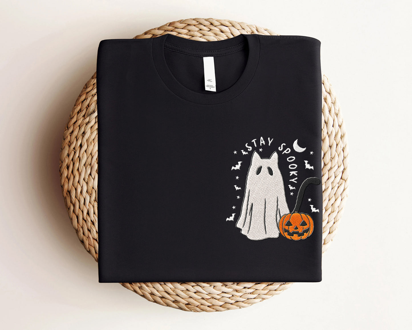 Embroidered Stay Spooky Cat Halloween Shirt