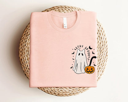 Embroidered Stay Spooky Cat Halloween Shirt