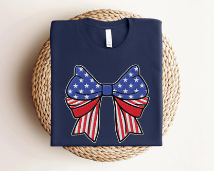 Fourth Of July Coquette Bow Embroidered Shirt