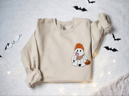 Embroidered Coffee Ghost Halloween Shirt