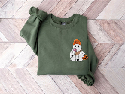 Embroidered Coffee Ghost Halloween Shirt