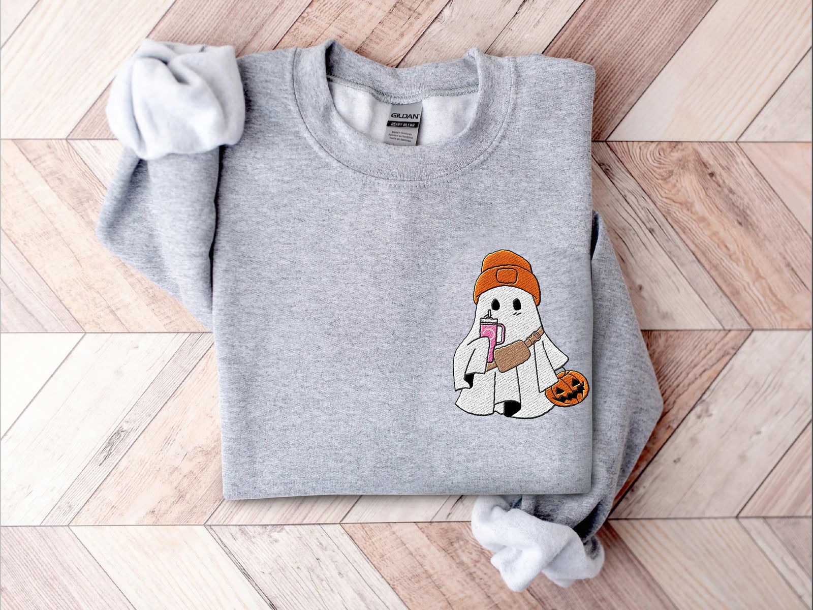 Embroidered Coffee Ghost Halloween Shirt