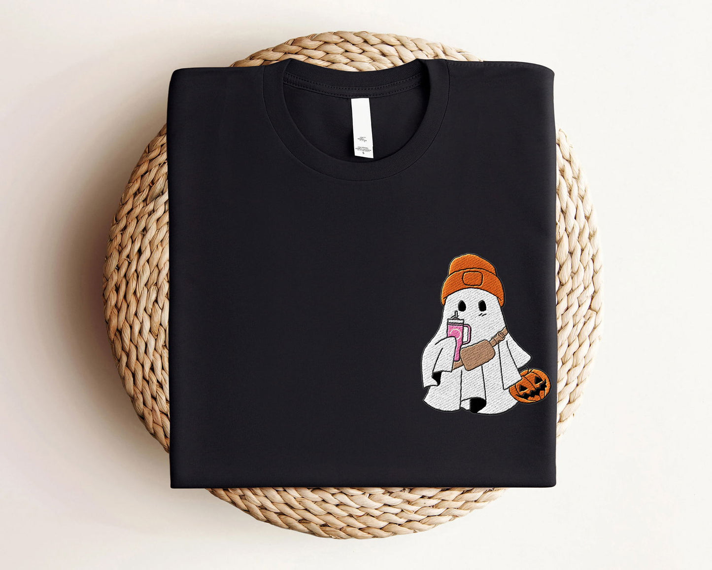 Embroidered Coffee Ghost Halloween Shirt