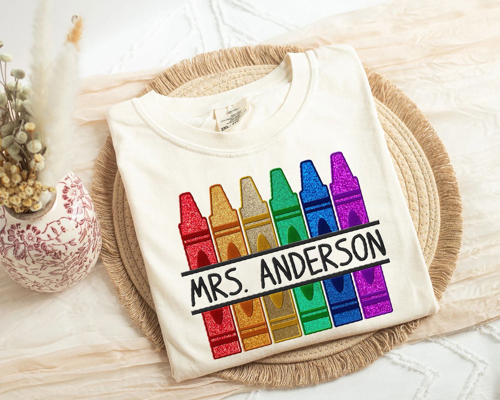 Embroidered Custom Name Crayons Shirt