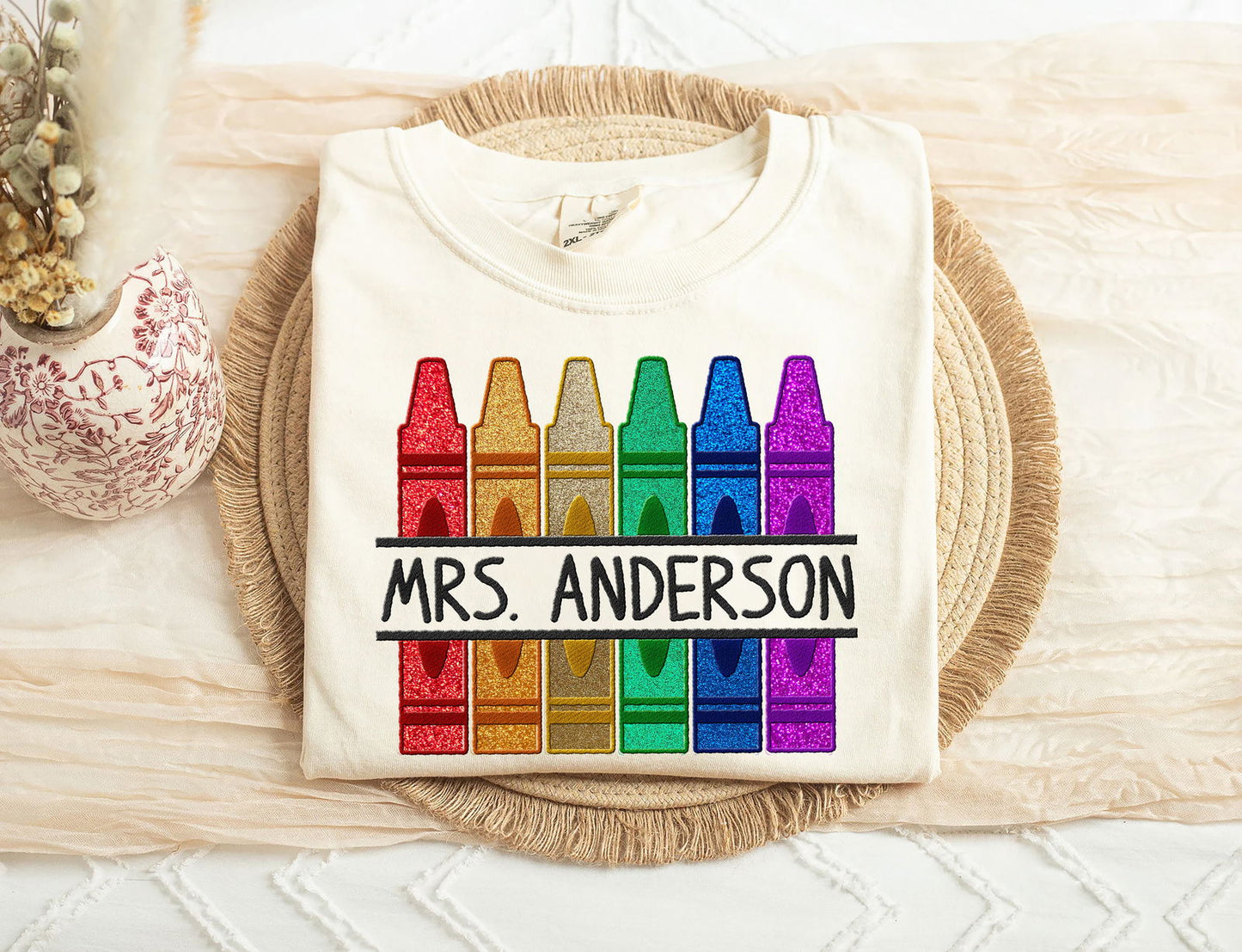 Embroidered Custom Name Crayons Shirt