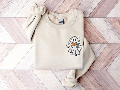 Embroidered Cute Ghost Reading Book Shirt