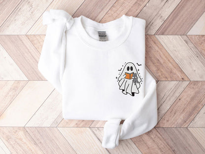 Embroidered Cute Ghost Reading Book Shirt