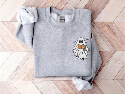 Embroidered Cute Ghost Reading Book Shirt