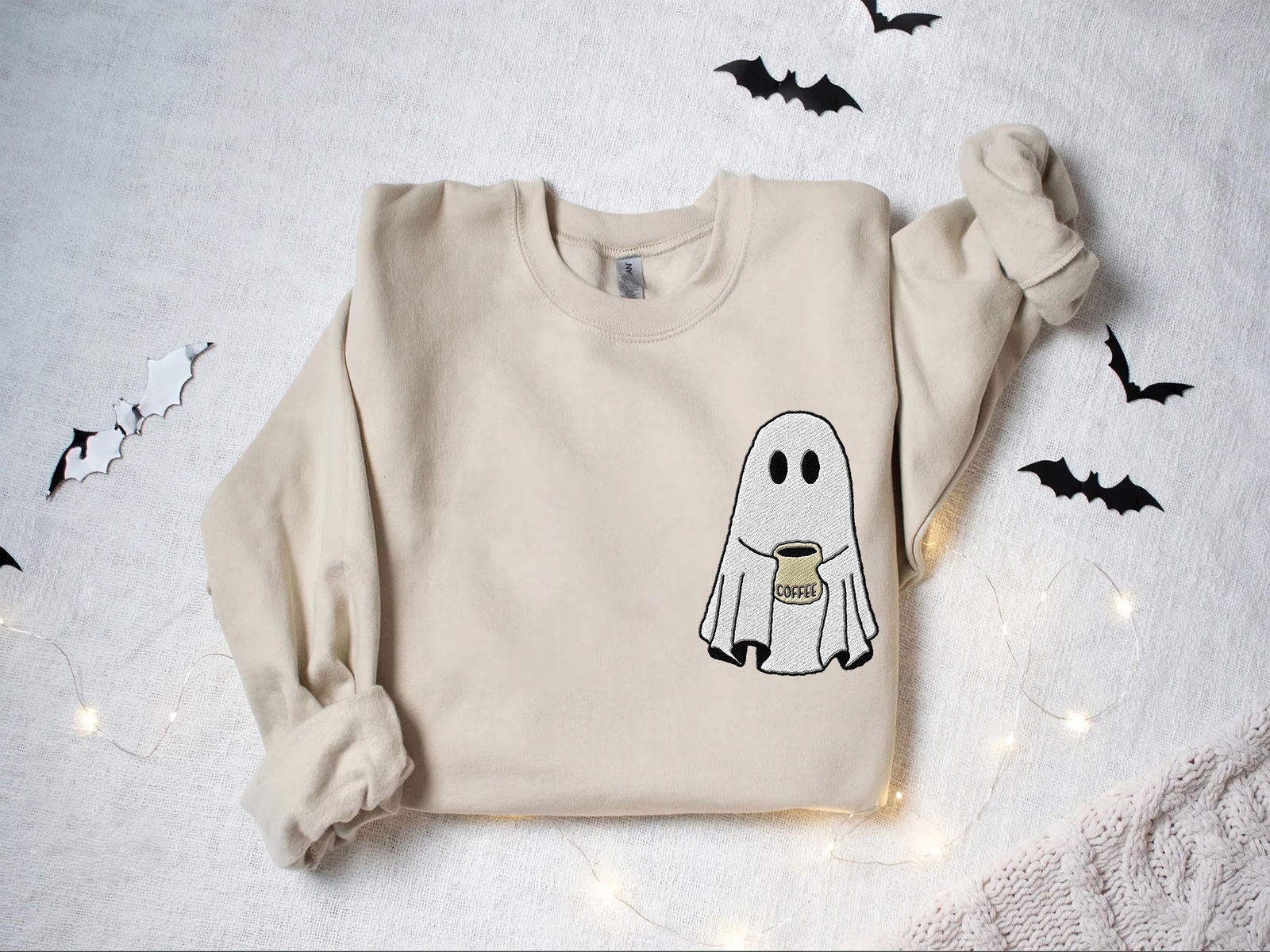 Embroidered Ghost Coffee Halloween Shirt