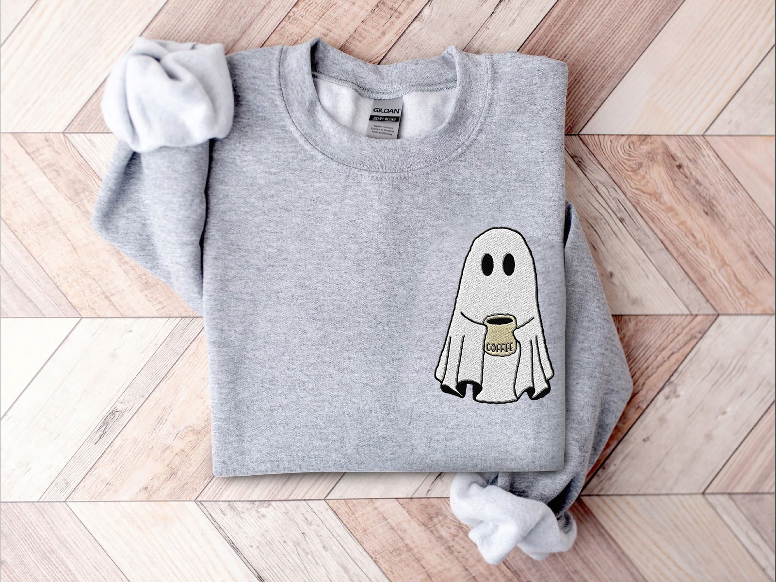 Embroidered Ghost Coffee Halloween Shirt