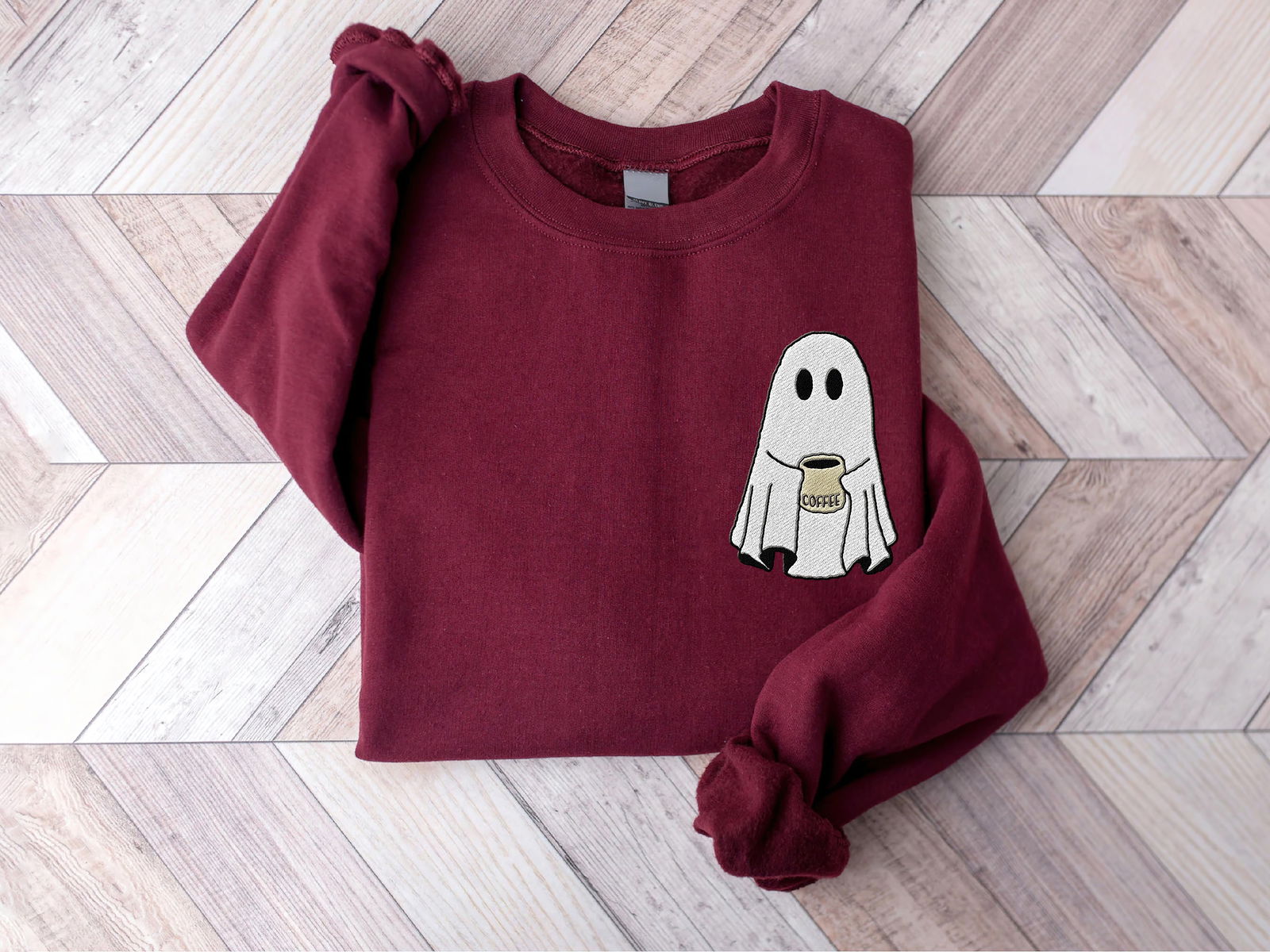 Embroidered Ghost Coffee Halloween Shirt