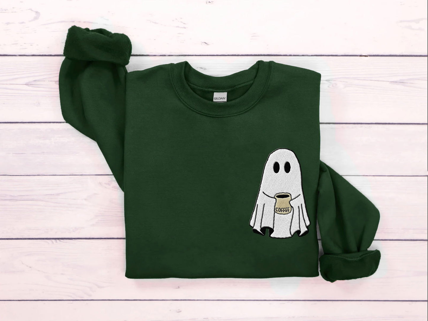 Embroidered Ghost Coffee Halloween Shirt