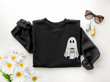 Embroidered Ghost Coffee Halloween Shirt