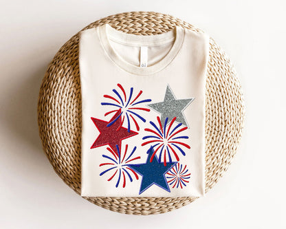 Embroidered Glitter Fireworks and Stars Shirt