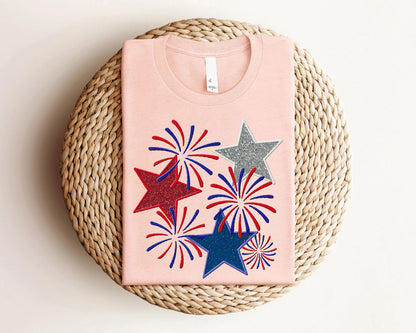 Embroidered Glitter Fireworks and Stars Shirt