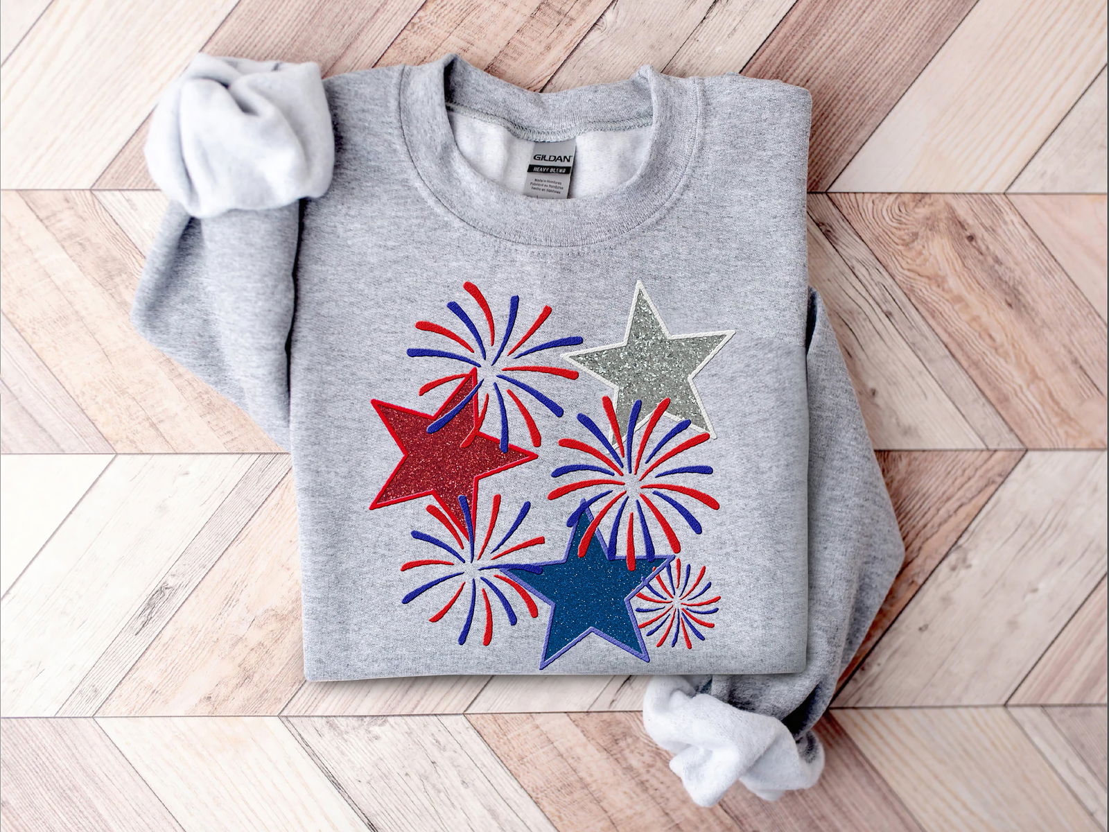 Embroidered Glitter Fireworks and Stars Shirt