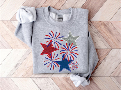 Embroidered Glitter Fireworks and Stars Shirt