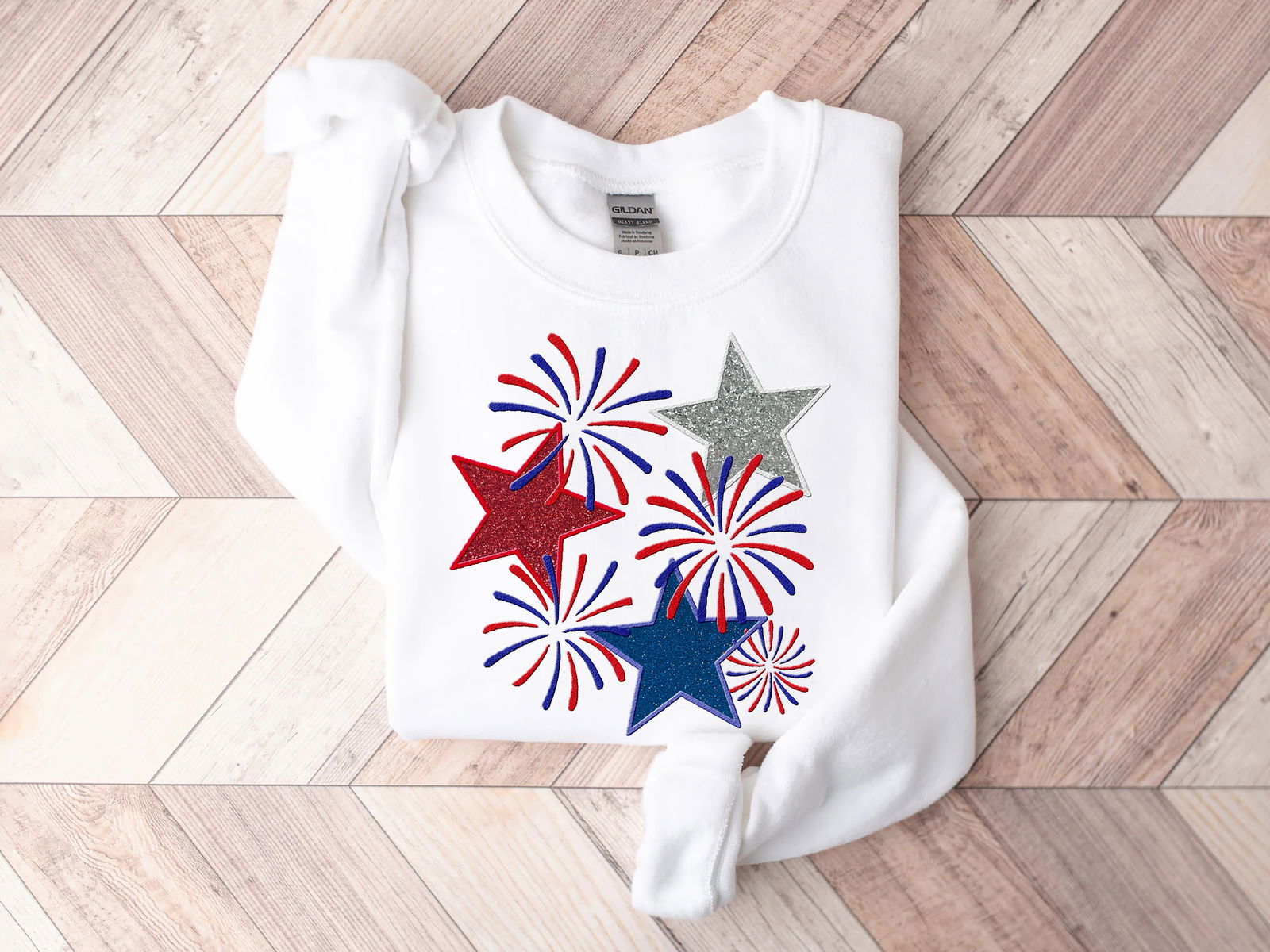 Embroidered Glitter Fireworks and Stars Shirt