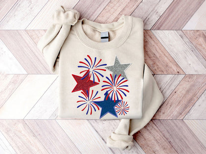 Embroidered Glitter Fireworks and Stars Shirt