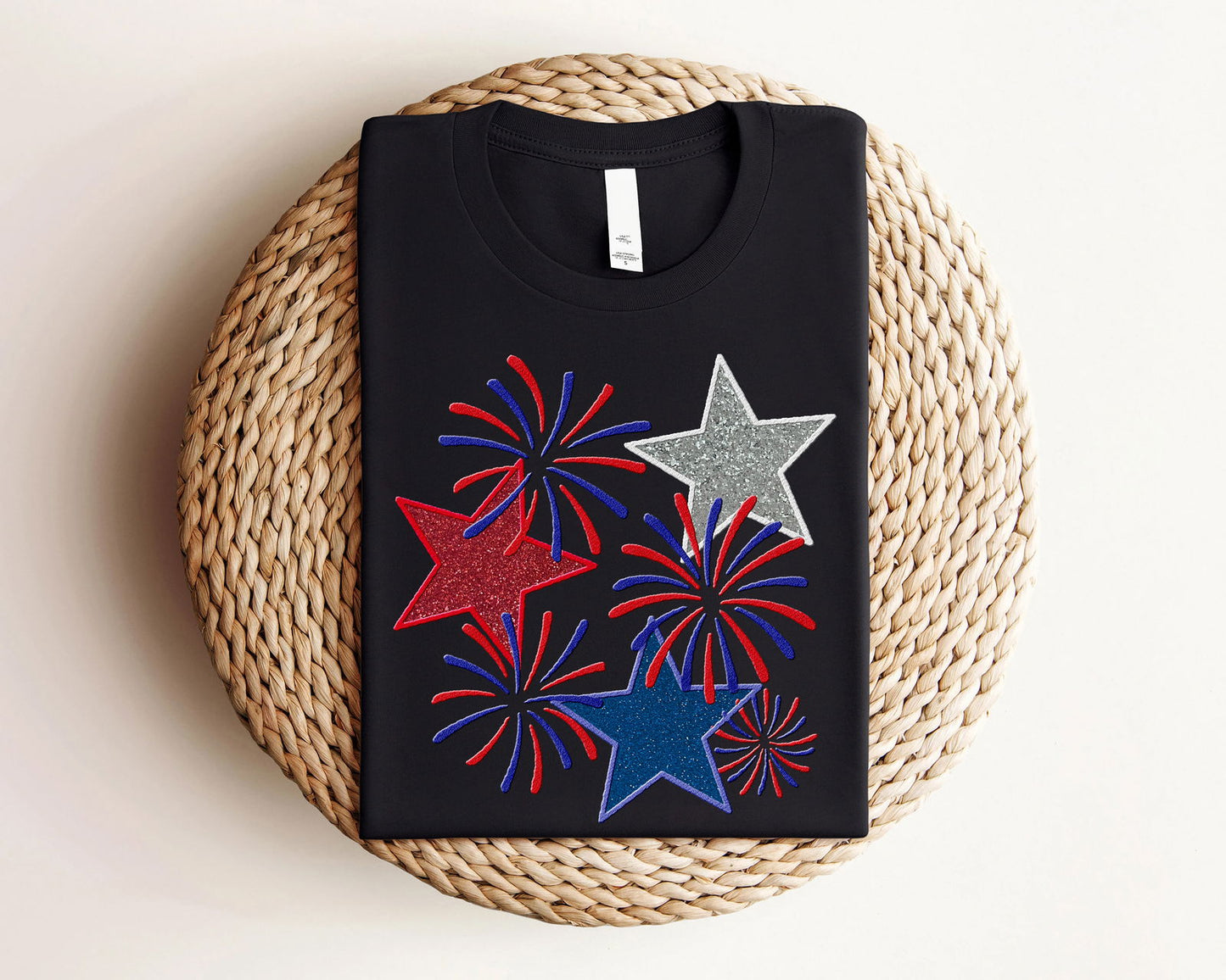 Embroidered Glitter Fireworks and Stars Shirt