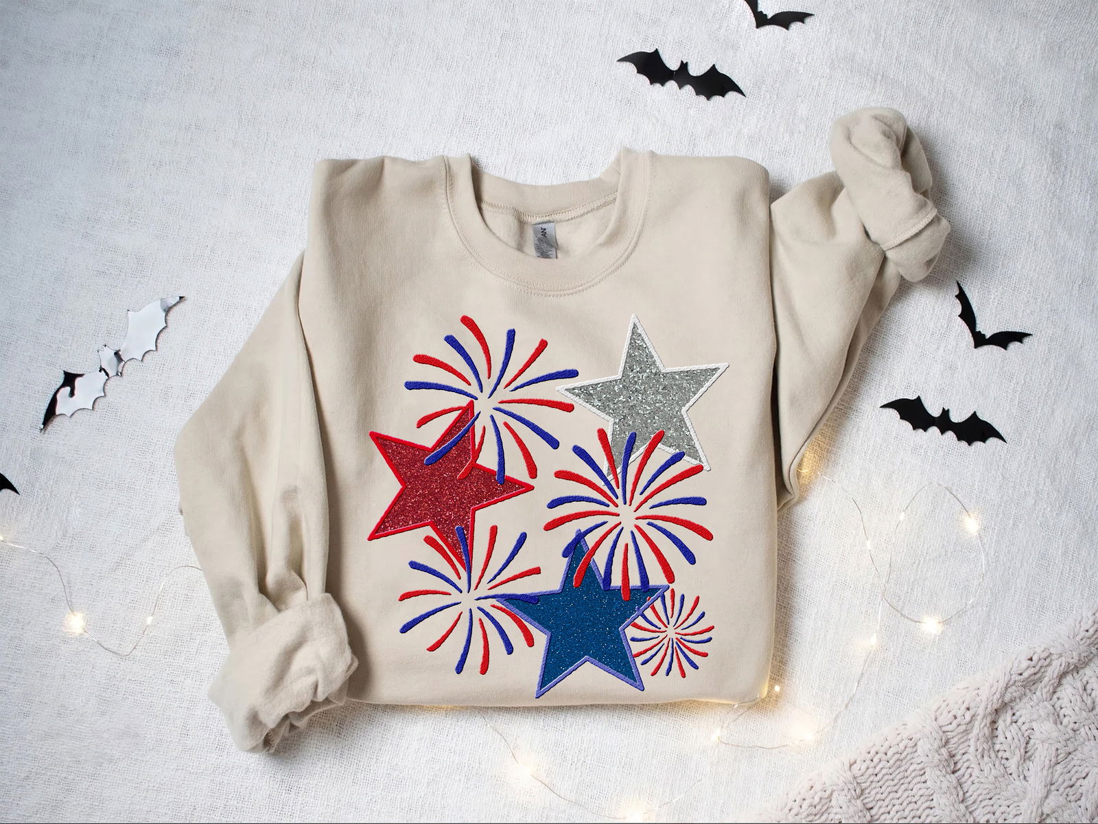 Embroidered Glitter Fireworks and Stars Shirt