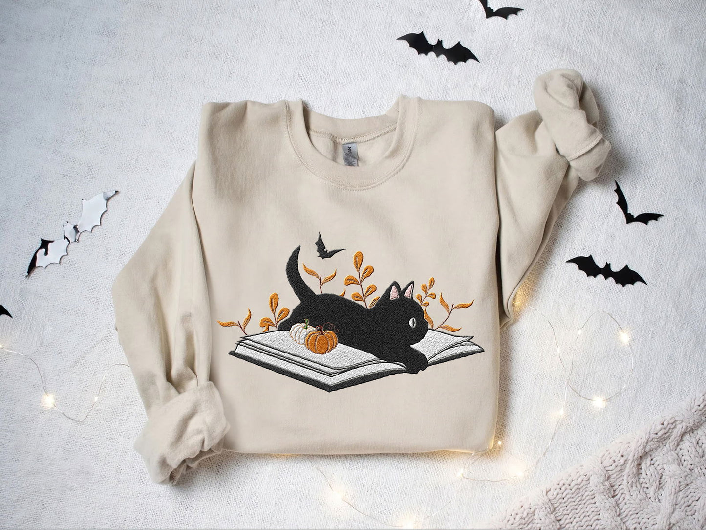 Embroidered Halloween Cat Shirt