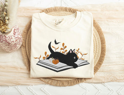 Embroidered Halloween Cat Shirt