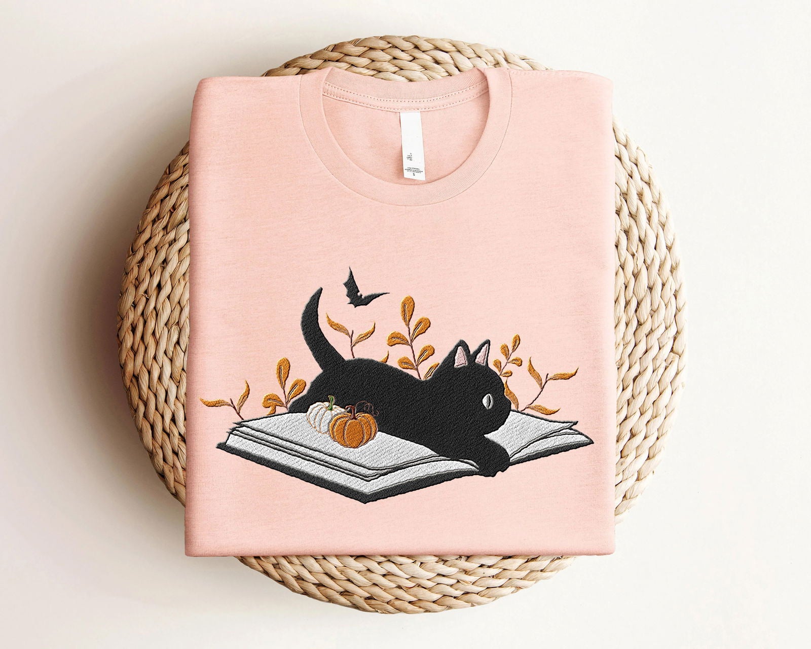 Embroidered Halloween Cat Shirt