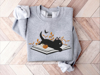 Embroidered Halloween Cat Shirt