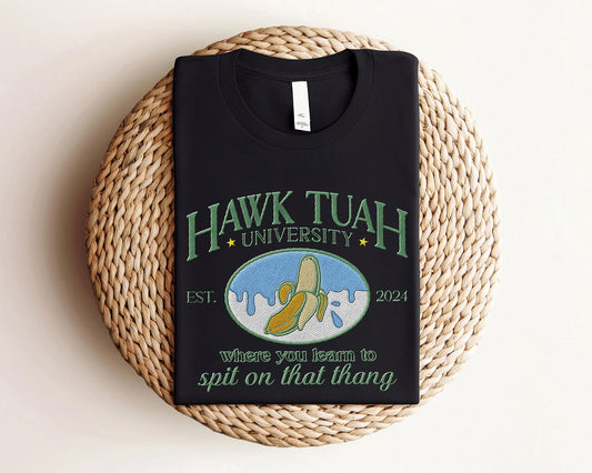 Embroidered Hawk Tuah College Shirt