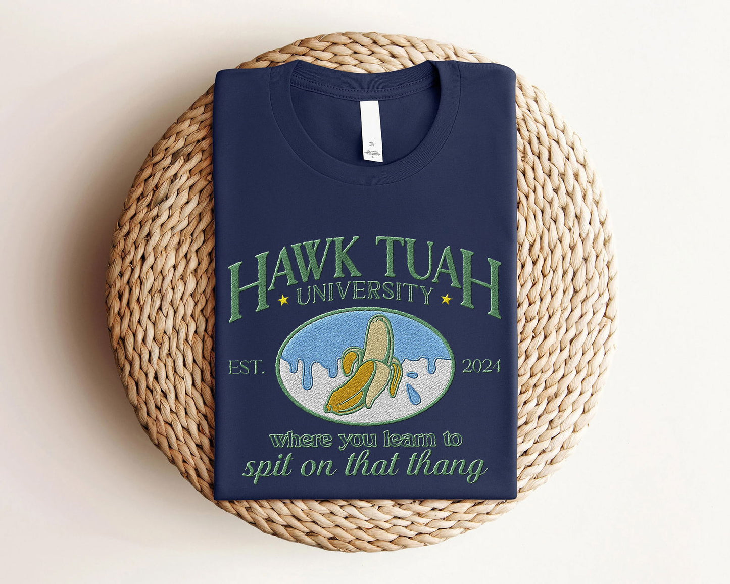 Embroidered Hawk Tuah College Shirt