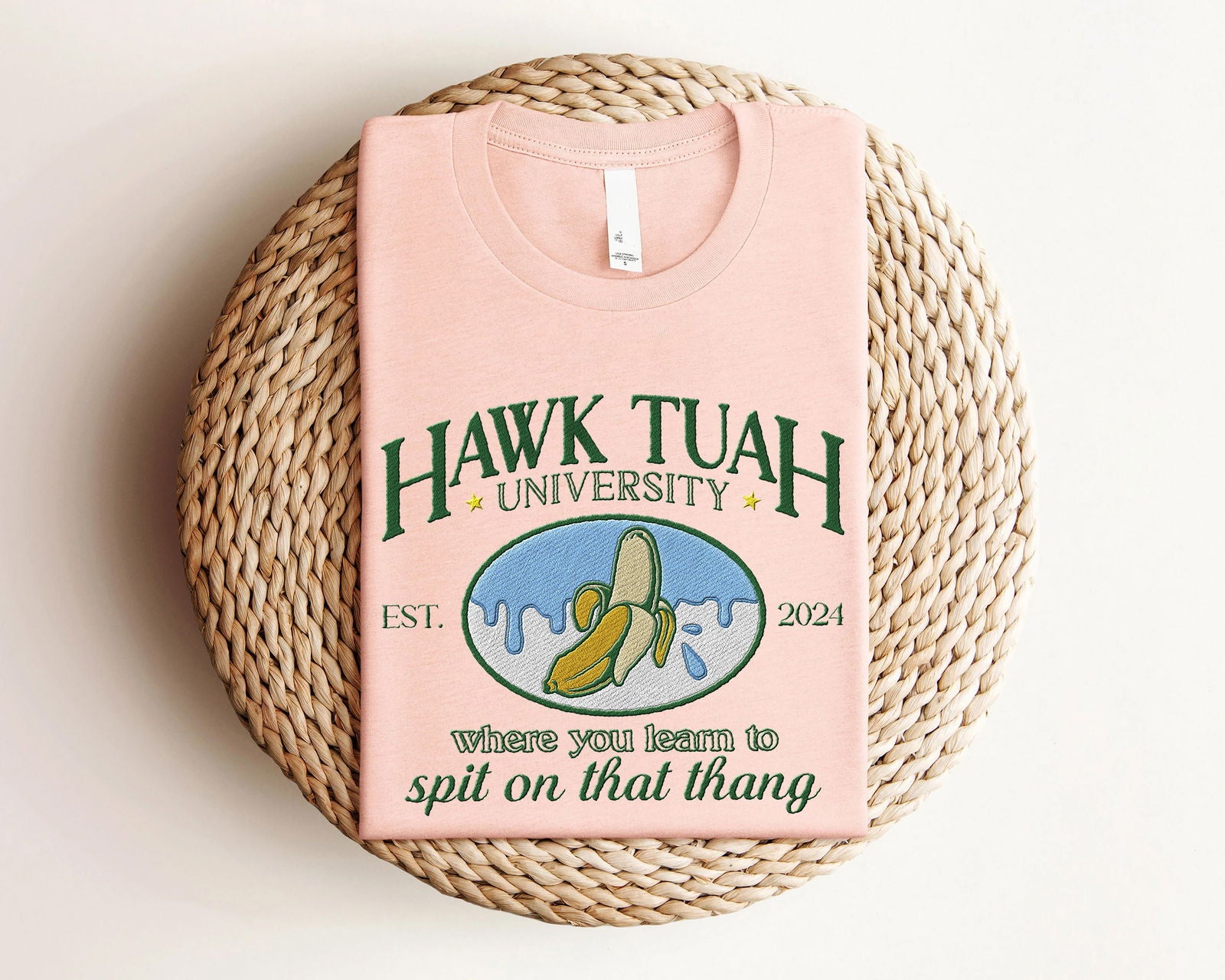 Embroidered Hawk Tuah College Shirt