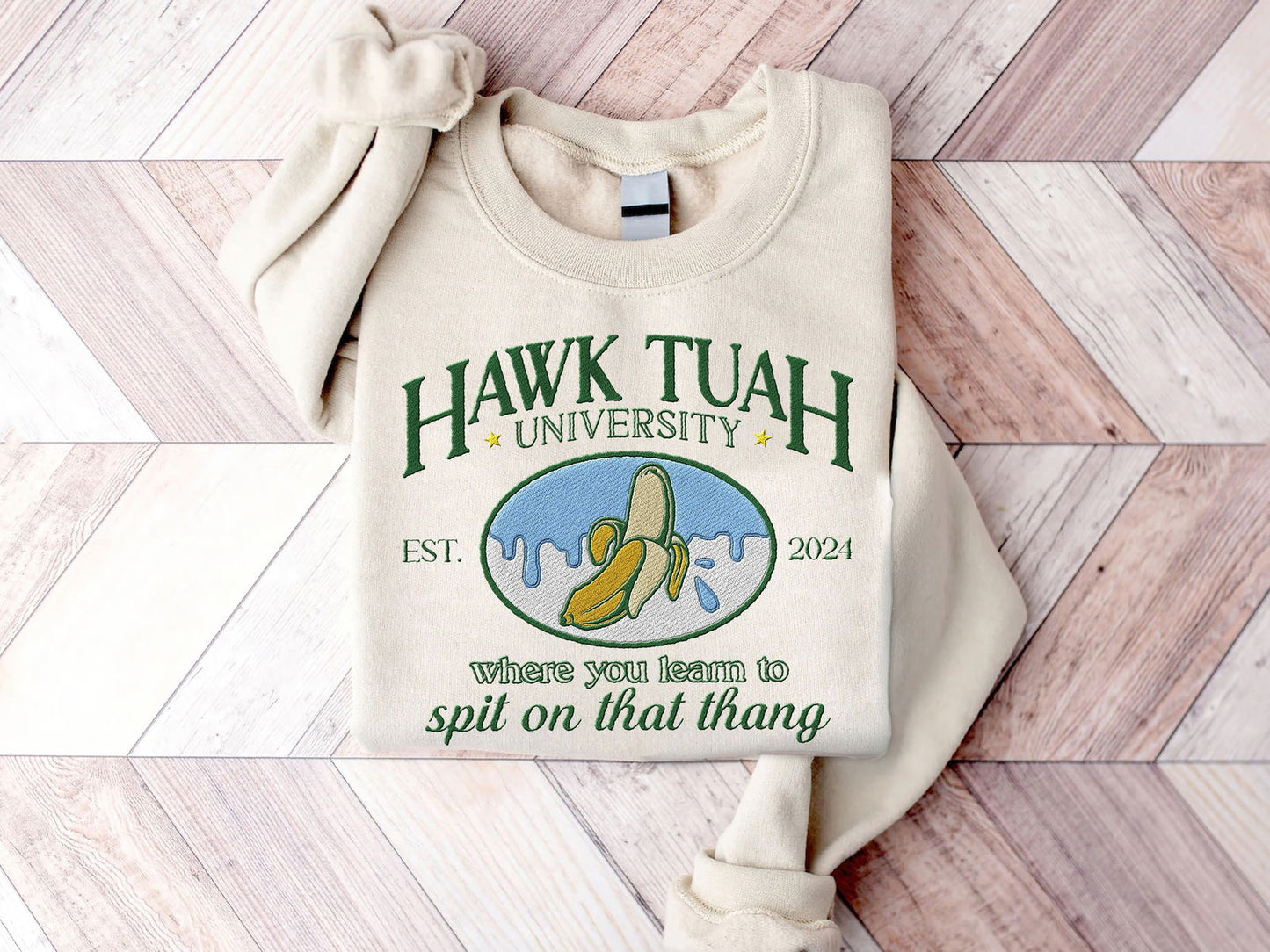 Embroidered Hawk Tuah College Shirt