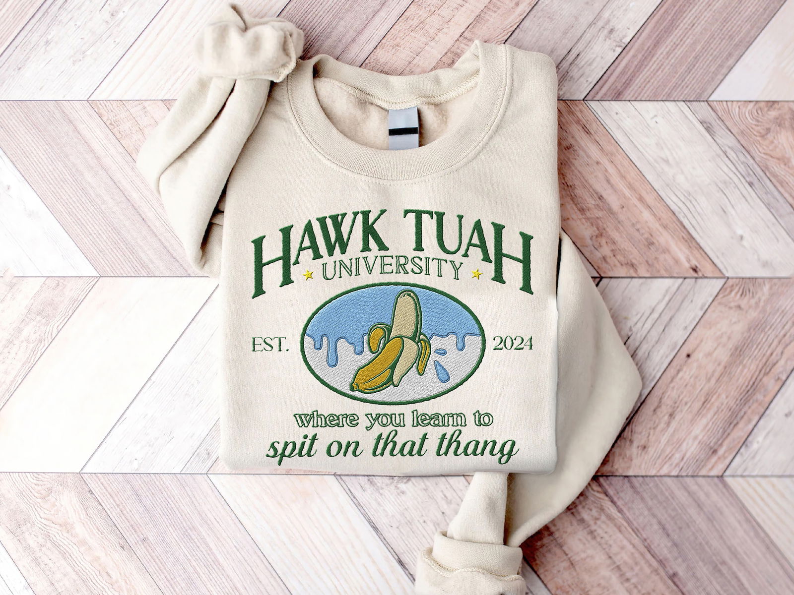 Embroidered Hawk Tuah College Shirt