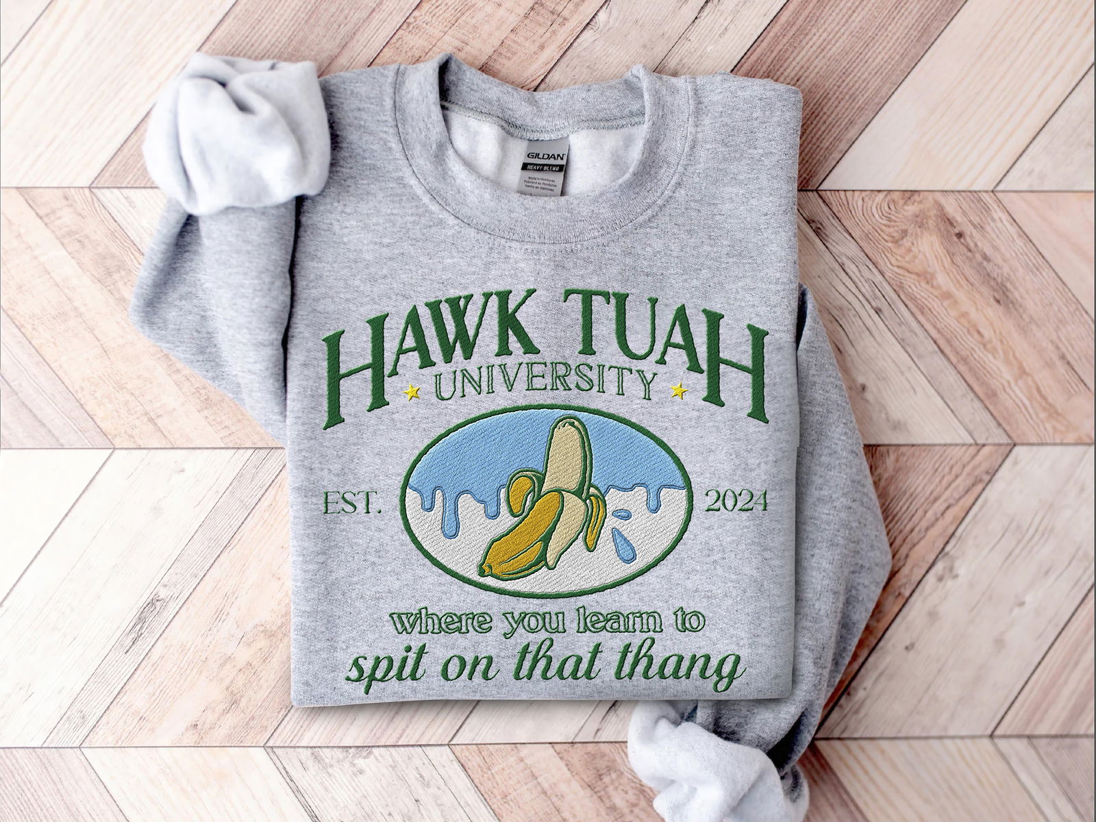 Embroidered Hawk Tuah College Shirt