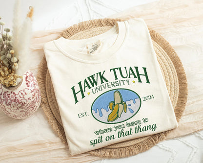 Embroidered Hawk Tuah College Shirt