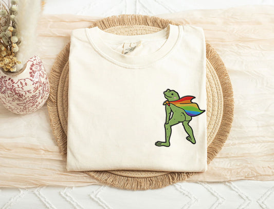 Embroidered LGBT Frog Rainbow Cape Funny Shirt