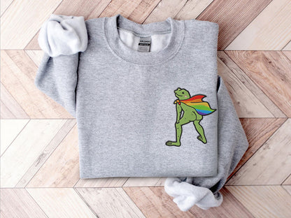 Embroidered LGBT Frog Rainbow Cape Funny Shirt