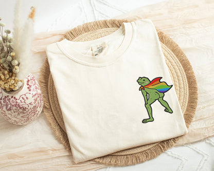 Embroidered LGBT Frog Rainbow Cape Funny Shirt