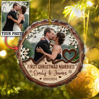 Custom Wedding Photo 2 Layers Wood Ornament