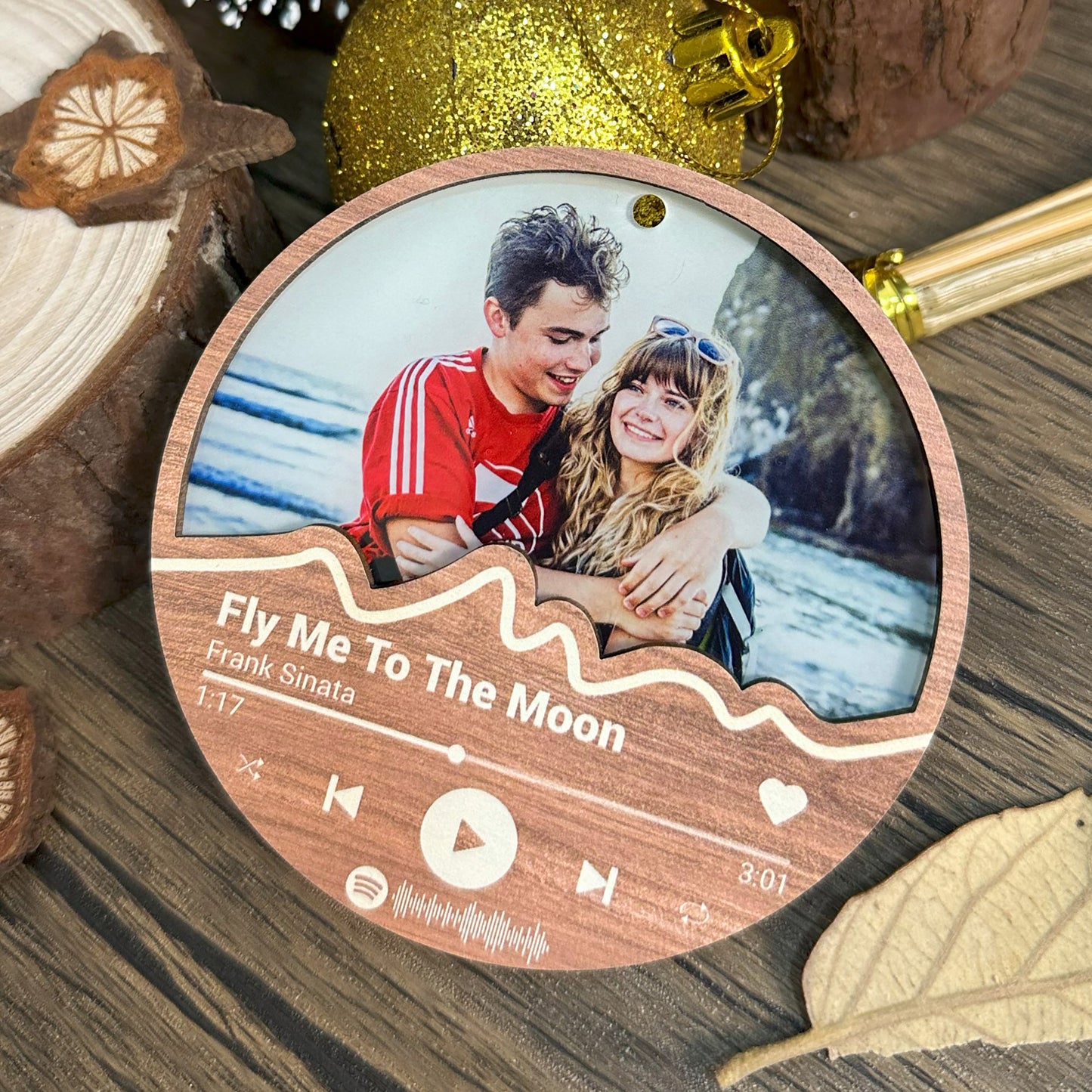 Custom Photo Couple Music Player Wood and Acrylic Ornament