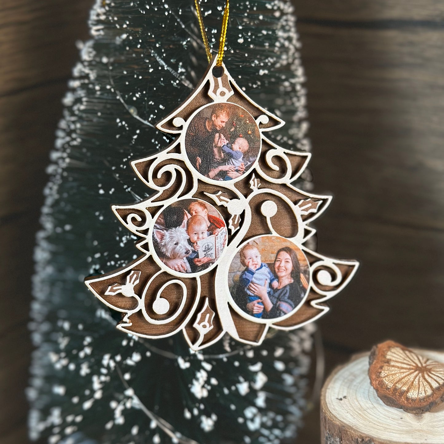 Custom Photos Noel Tree 2-Layer Wood Ornament