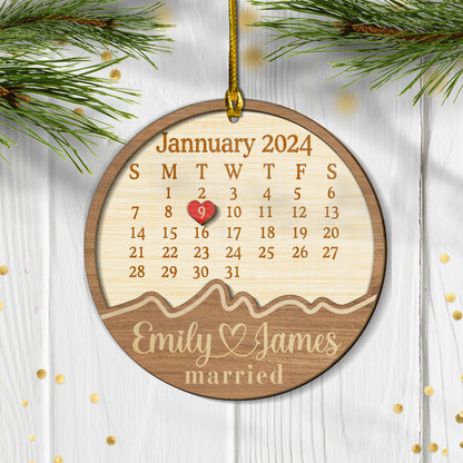 Custom Calendar Married Wood and Acrylic Ornament